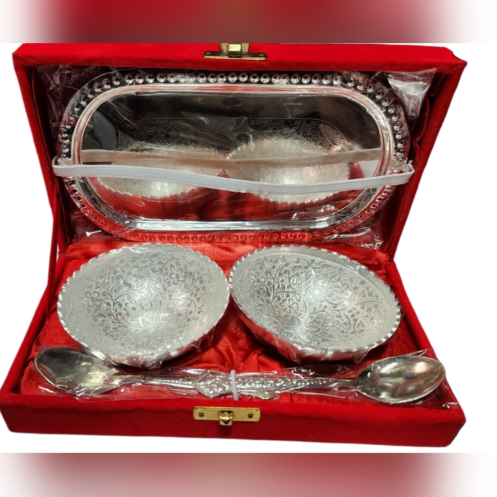 New Silver Plated Decorative Bowl Spoon Tray Gift Set